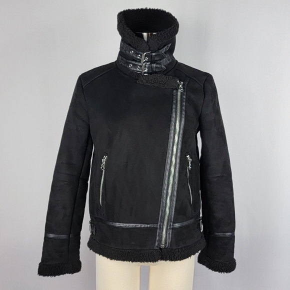 ZARA FAUX SUEDE DOUBLE FACED LONG JACKET BLACK US WOMEN'S SMALL - Picture 6 of 16